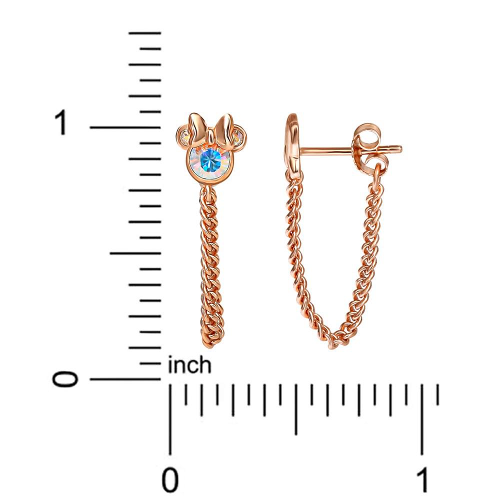 Crystal Minnie Mouse & Bow Mismatch Front to Back Chain Drop Earrings in 18k Rose Gold-Plated Sterling Silver商品第4张图片规格展示