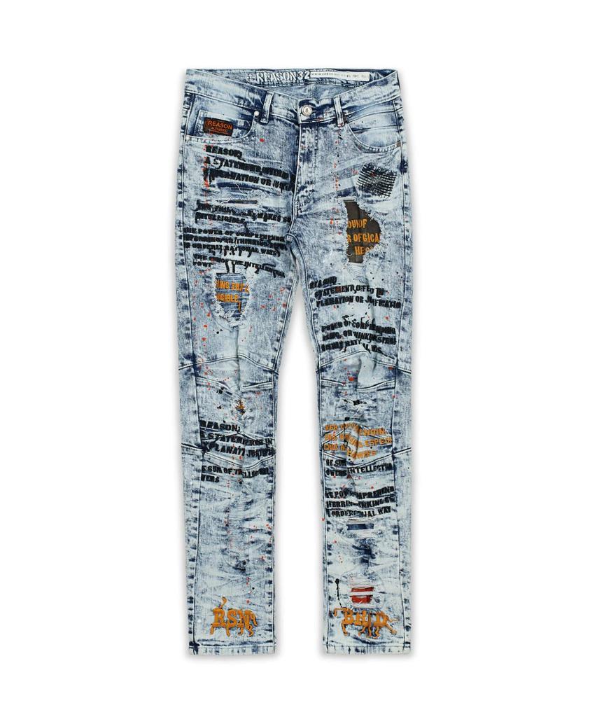 商品Reason Clothing|Radical Embroidered Detail Fabric Backing Light Wash Denim Jeans,价格¥252,第4张图片详细描述