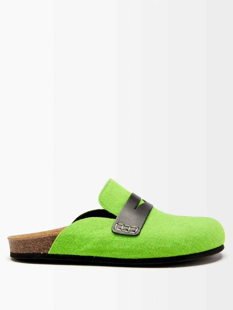 商品JW Anderson|Leather and felted-wool backless loafers,价格¥1219,第1张图片