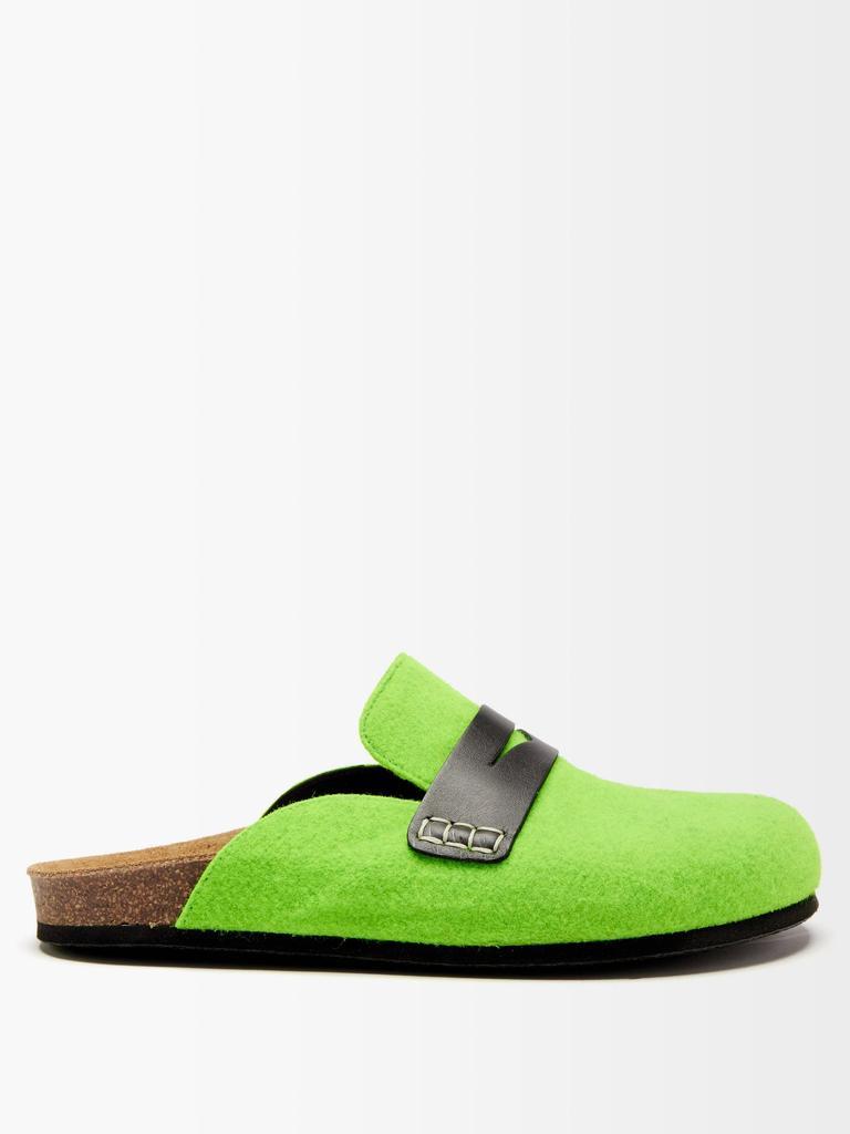商品JW Anderson|Leather and felted-wool backless loafers,价格¥1284,第1张图片