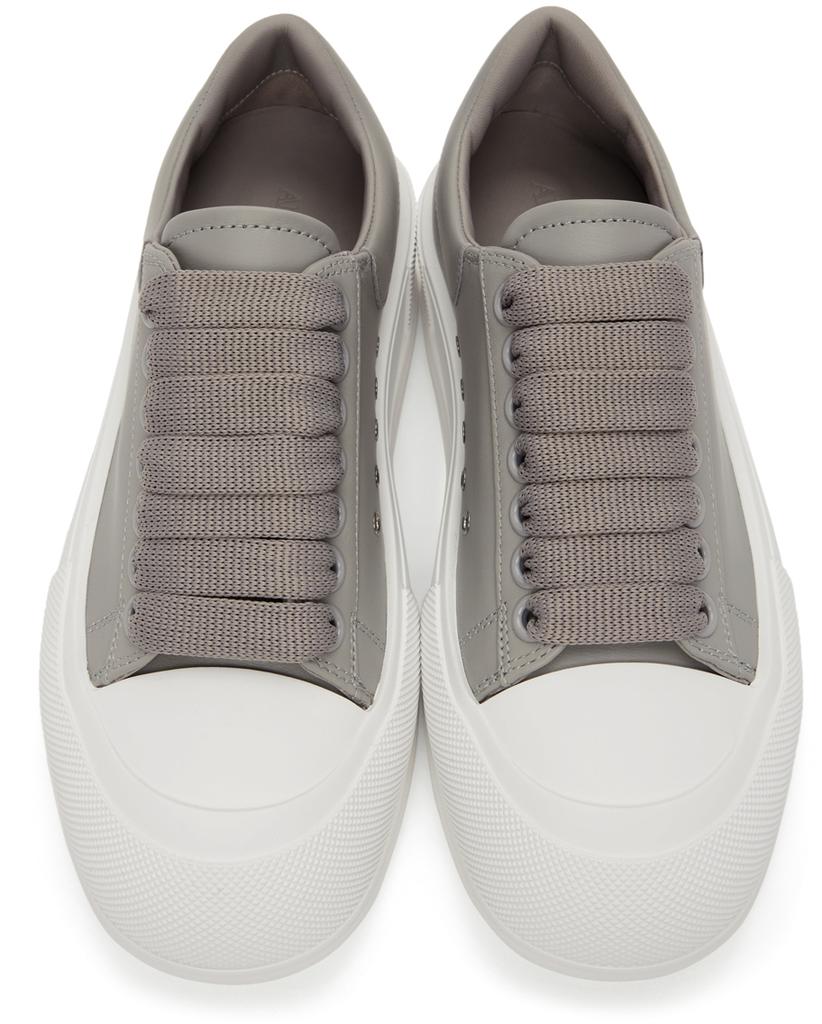 Grey Leather Deck Lace-Up Plimsoll Sneakers商品第5张图片规格展示