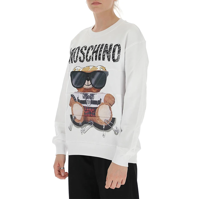 商品[国内直发] 【春节不打烊，国内现货速发】 Moschino|MOSCHINO/莫斯奇诺 女士白色棉质小熊刺绣印花拼接卫衣17135527 V3001（清仓特价）,价格¥1470,第1张图片