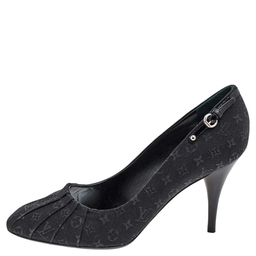 商品[二手商品] Louis Vuitton|Louis Vuitton Black Monogram Mini Lin Canvas Myosotis Pumps Size 39.5,价格¥2999,第2张图片详细描述