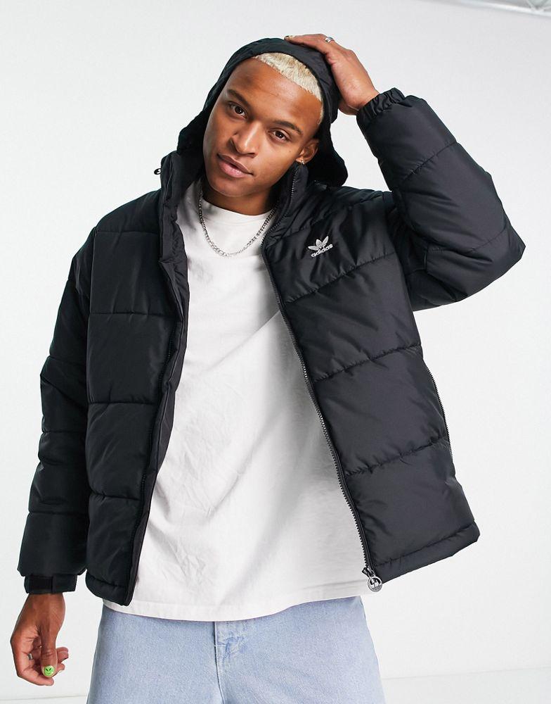 adidas Originals Trefoil Essentials hoodied puffer jacket in black商品第3张图片规格展示