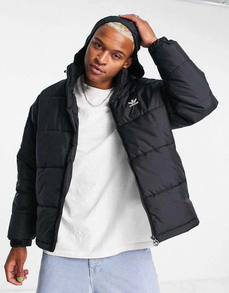 商品Adidas|adidas Originals Trefoil Essentials hoodied puffer jacket in black,价格¥899,第3张图片详细描述