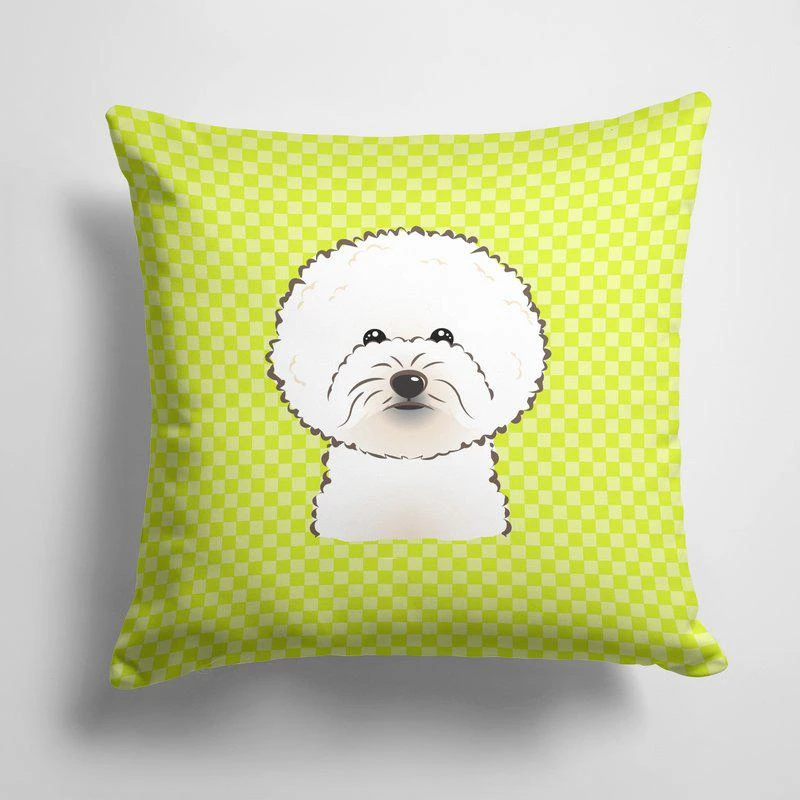 商品Caroline's Treasures|14 in x 14 in Outdoor Throw PillowCheckerboard Lime Green Bichon Frise Fabric Decorative Pillow 15 X 15 IN,价格¥269,第1张图片