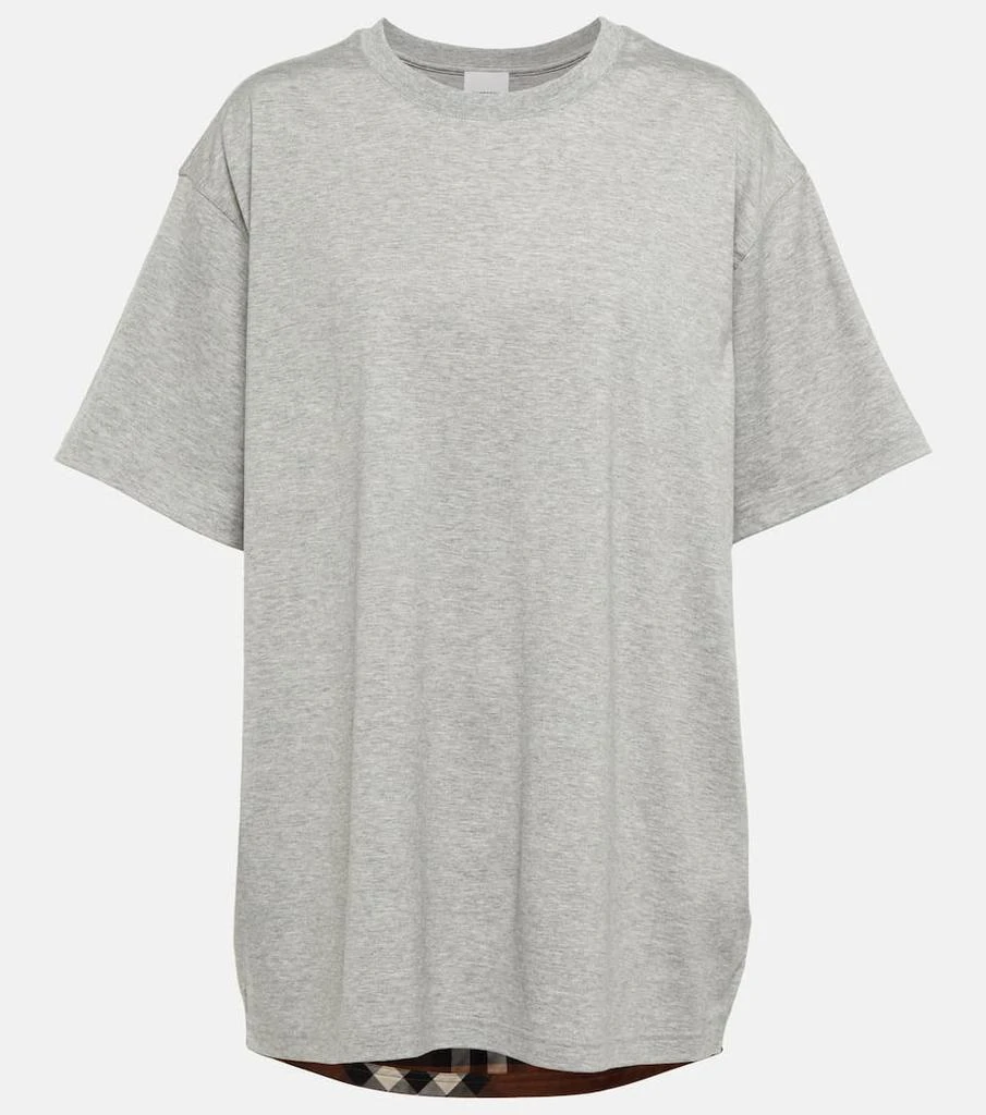 商品Burberry|Check-panel cotton-blend T-shirt,价格¥3892,第1张图片