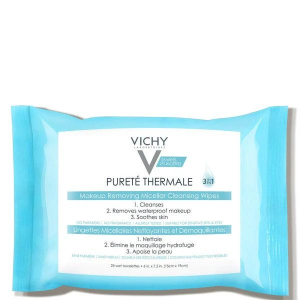 商品Vichy|Vichy Pureté Thermale 3-in-1 Micellar Cleansing Water Makeup Remover Wipes with Vitamin E 13.52 fl. oz,价格¥82,第1张图片