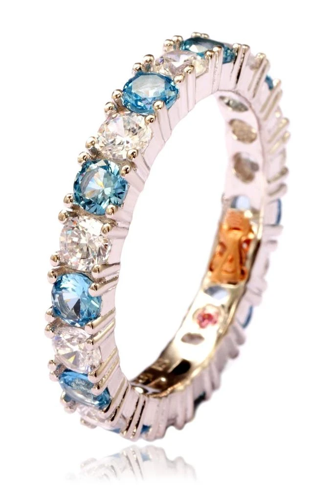 商品Suzy Levian|Sterling Silver CZ Aqua Blue Alternating Eternity Band Ring,价格¥1069,第4张图片详细描述