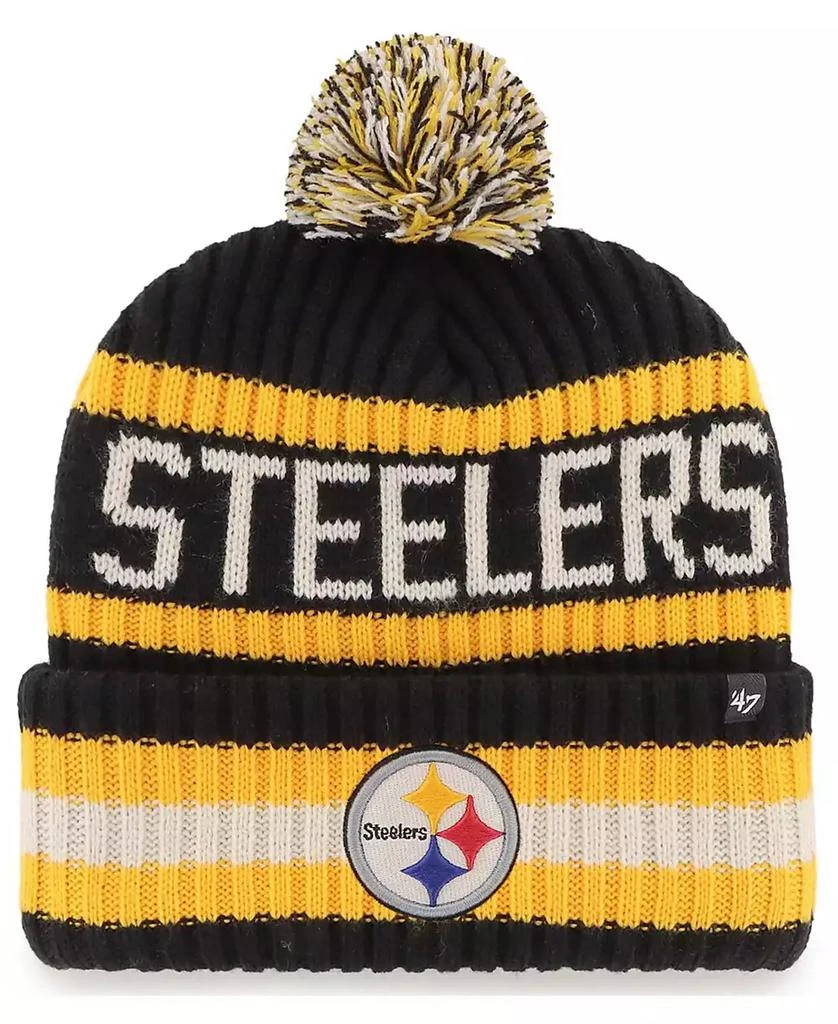 商品47 Brand|Men's Black Pittsburgh Steelers Bering Cuffed Knit Hat with Pom,价格¥258,第1张图片