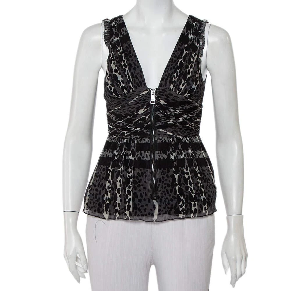商品[二手商品] Burberry|Burberry Black Animal Printed Silk Plunge Neck Draped Peplum Top S,价格¥808,第1张图片