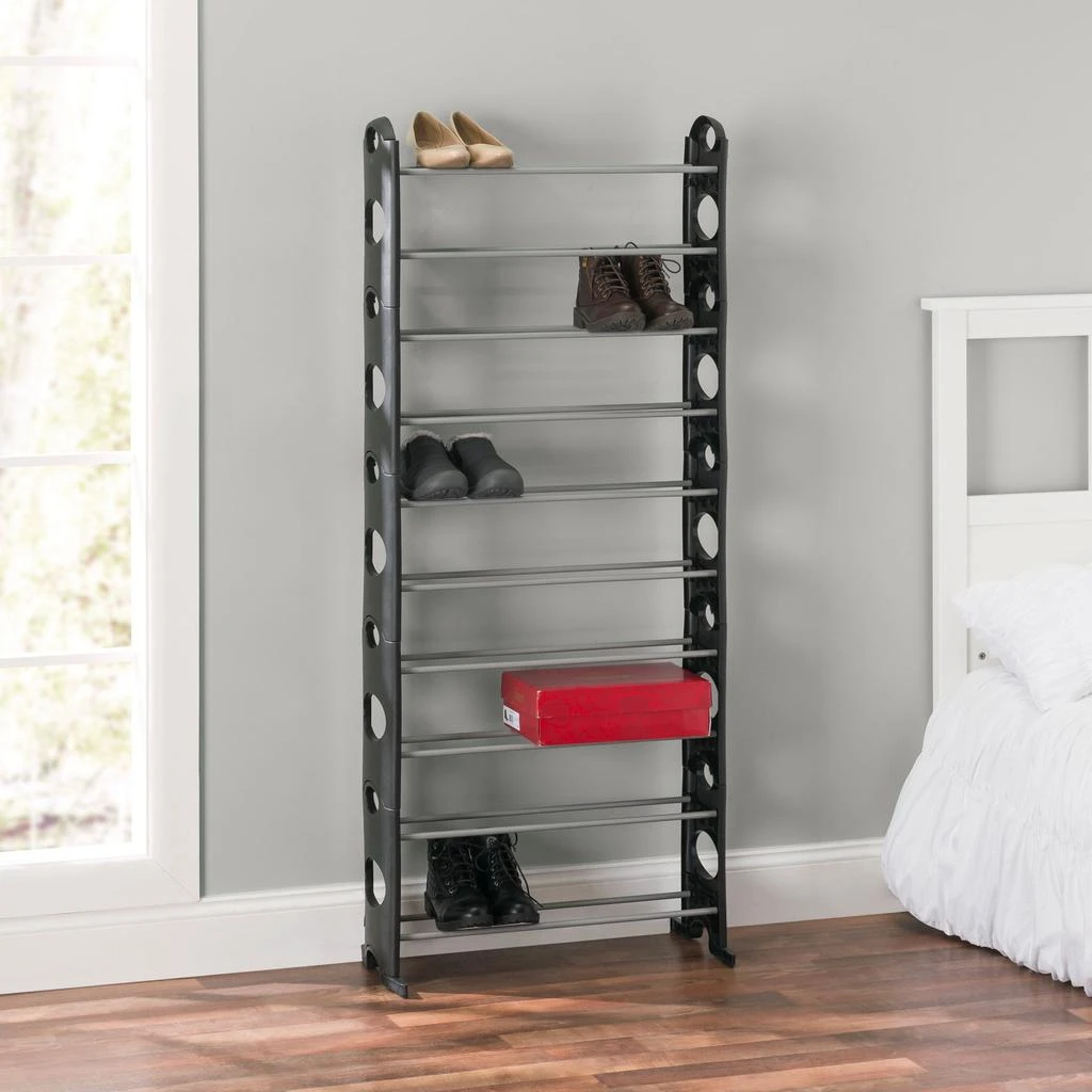 商品Home Basics|Home Basics Stackable  30 Pair Metal and Plastic Shoe Rack, Black,价格¥226,第2张图片详细描述