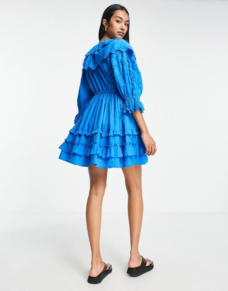 商品Topshop|Topshop ruffle broderie mini dress in cobalt blue,价格¥222,第2张图片详细描述