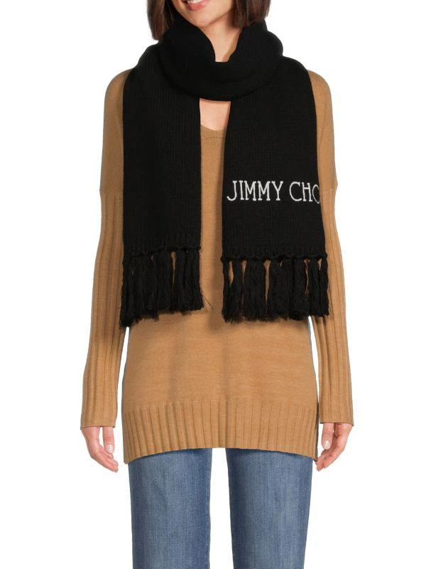 商品Jimmy Choo|Fringed Logo Wool Scarf,价格¥3375,第1张图片