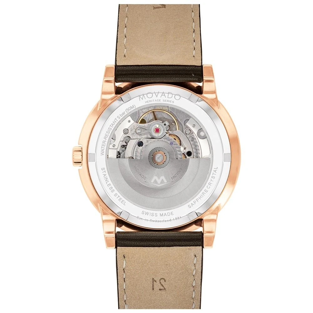 商品Movado|Men's Swiss Automatic Heritage Brown Leather Strap Watch 40mm,价格¥14981,第3张图片详细描述