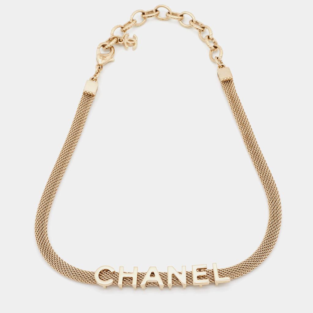 Chanel Gold Tone Logo Mesh Choker Necklace商品第3张图片规格展示