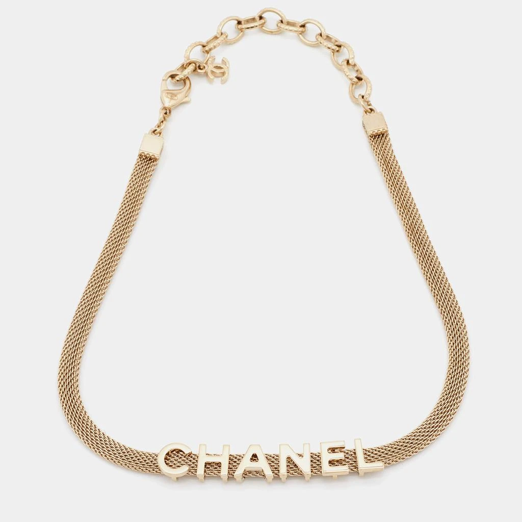 商品Chanel|Chanel Gold Tone Logo Mesh Choker Necklace,价格¥7507,第3张图片详细描述