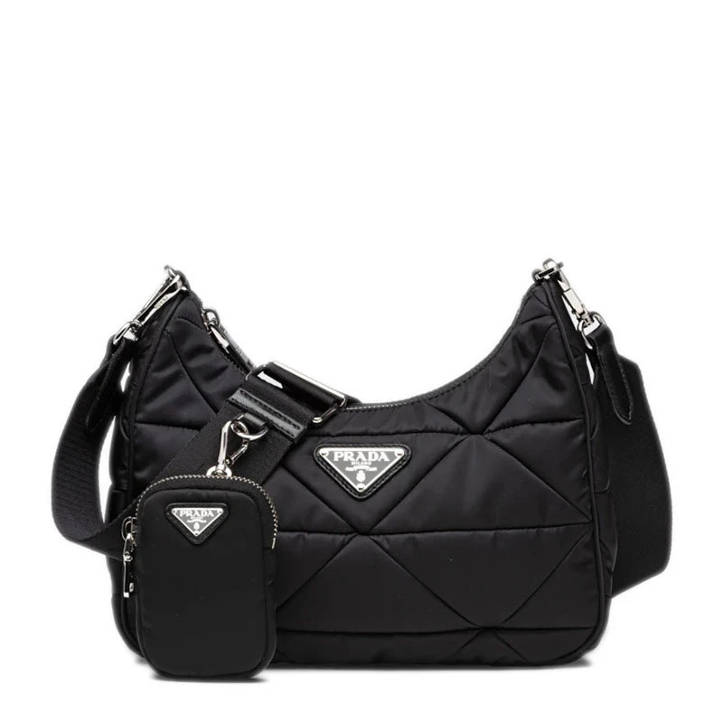 商品Prada|【预售3-7天】PRADA/普拉达 22春夏新款 女士黑色尼龙银扣徽标配可拆卸小袋拉链开合斜跨单肩包1BC151_RDJN_F0002_V_O1O,价格¥13201,第1张图片