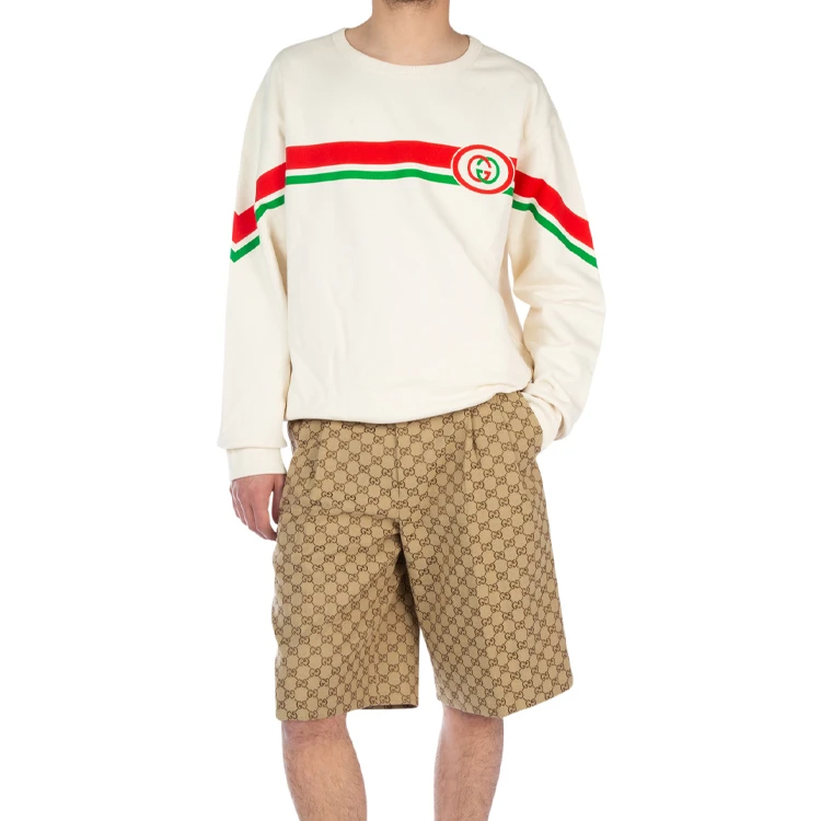 商品[国内直发] Gucci|古驰 条纹印花套头长袖卫衣 男款 白色,价格¥4816,第4张图片详细描述
