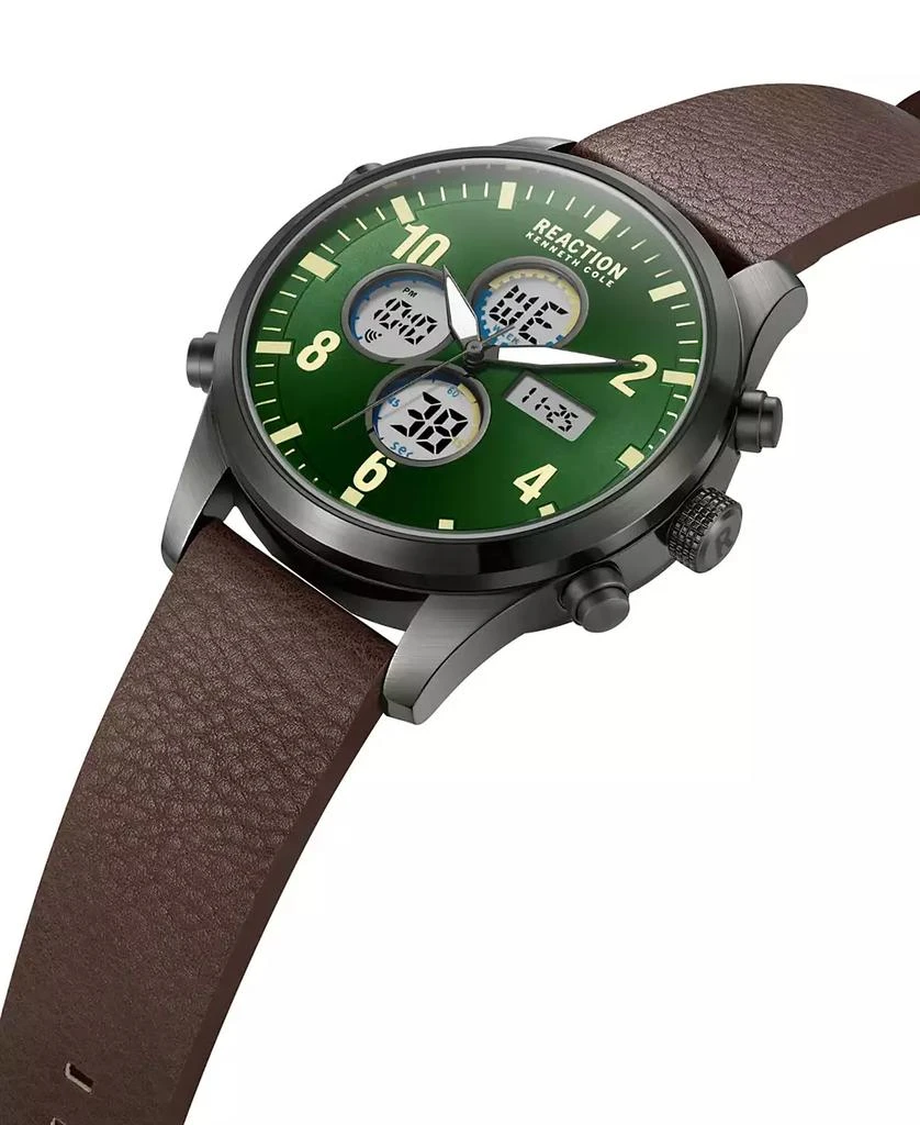 商品Kenneth Cole|Men's Ana-digi Brown Synthetic Leather Strap Watch, 46mm,价格¥640,第2张图片详细描述