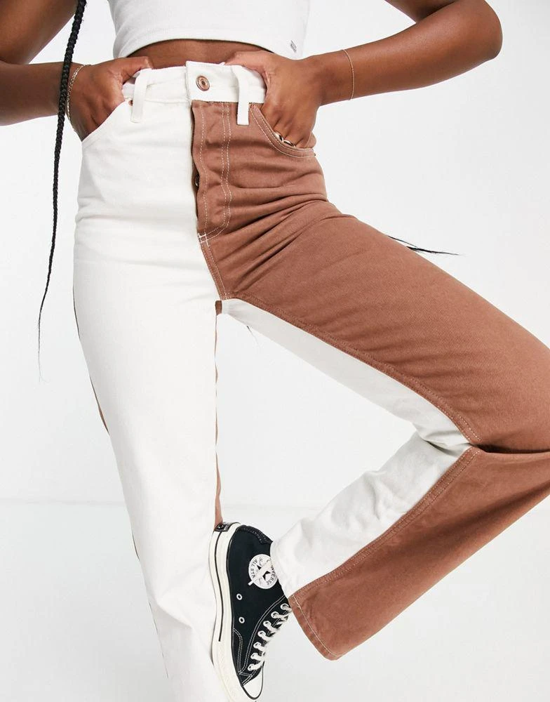 商品Topshop|Topshop panelled Kort jean in brown and white,价格¥183,第3张图片详细描述