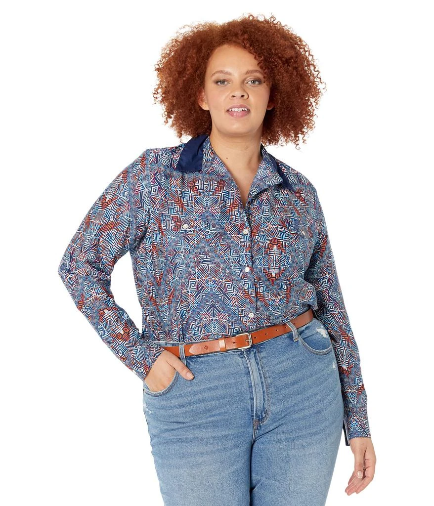 商品Roper|Plus Size Poly Crepe Tribal Border Print Blouse,价格¥149,第1张图片