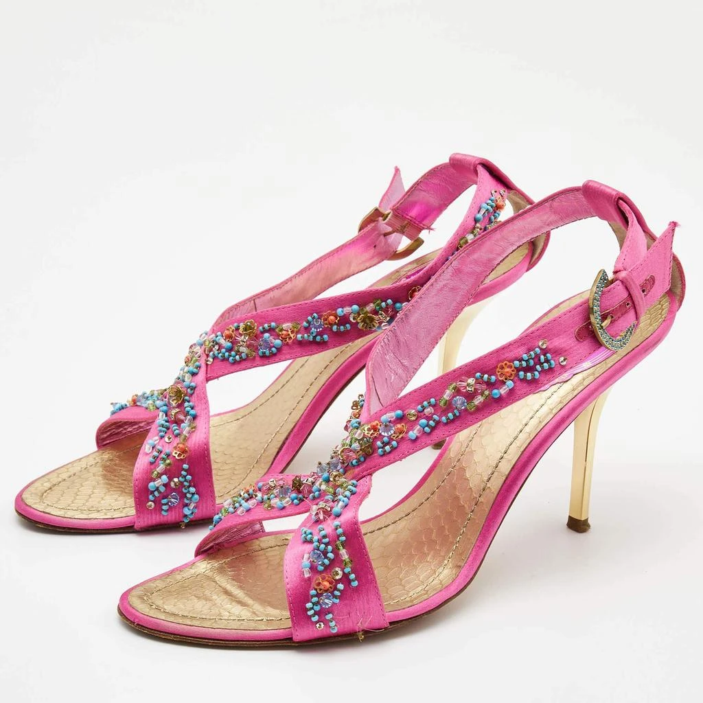 商品[二手商品] Rene Caovilla|René Caovilla Pink Satin Embellished Criss Cross Ankle Strap Sandals Size 38.5,价格¥1027,第2张图片详细描述