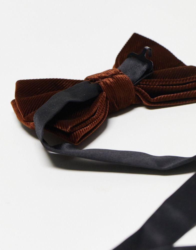 ASOS DESIGN bow tie in dark brown cord商品第4张图片规格展示