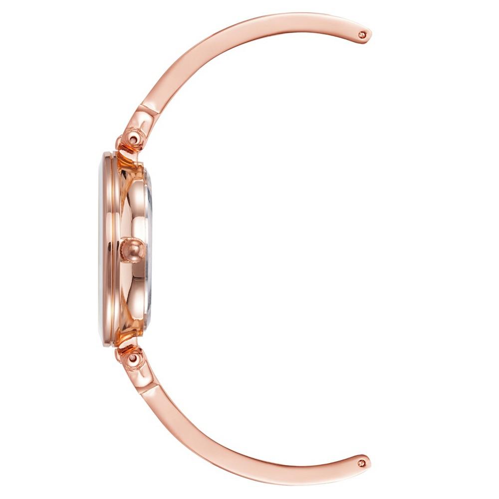 Women's Rose Gold-Tone Alloy Bangle with White Enamel and Crystal Accents Fashion Watch 33mm Set 3 Pieces商品第2张图片规格展示