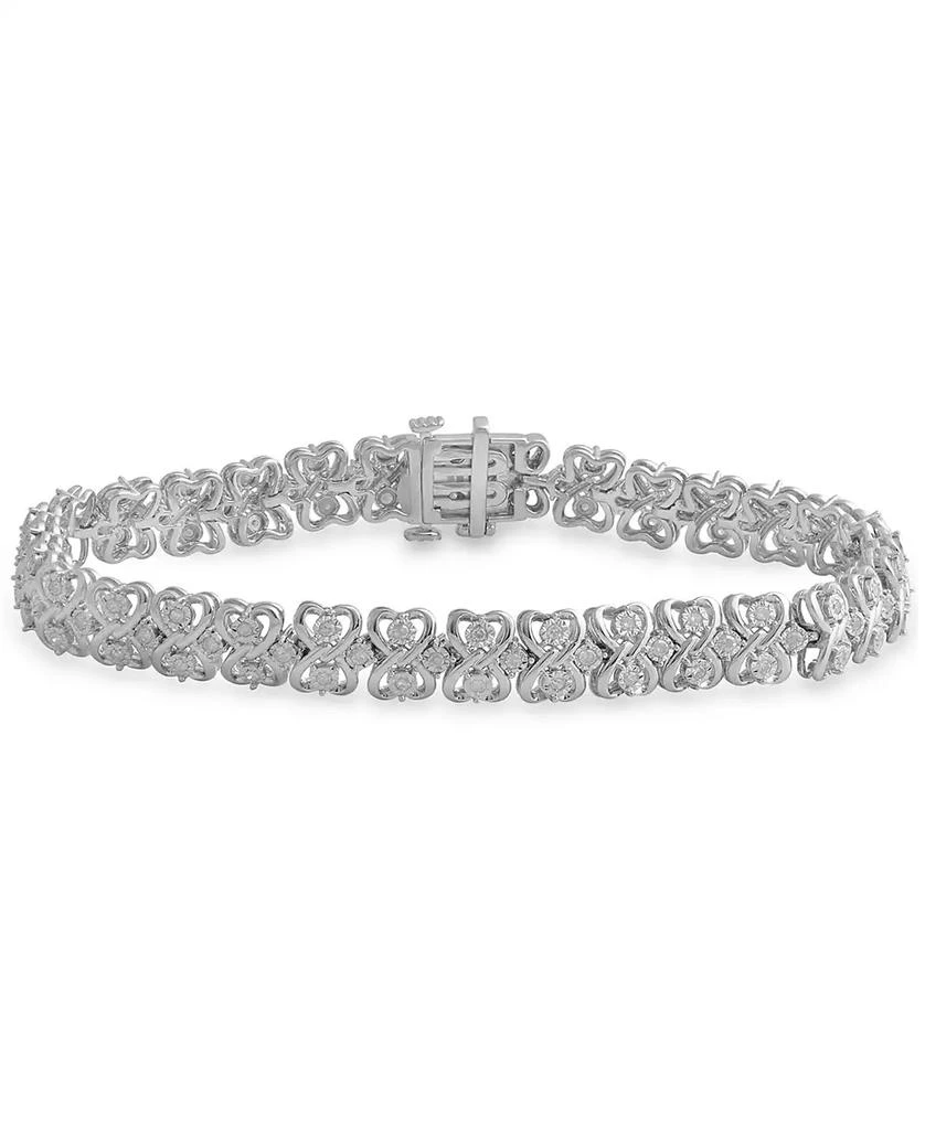 商品Macy's|Diamond Heart Link Bracelet (1 ct. t.w.) in Sterling Silver,价格¥2731,第1张图片