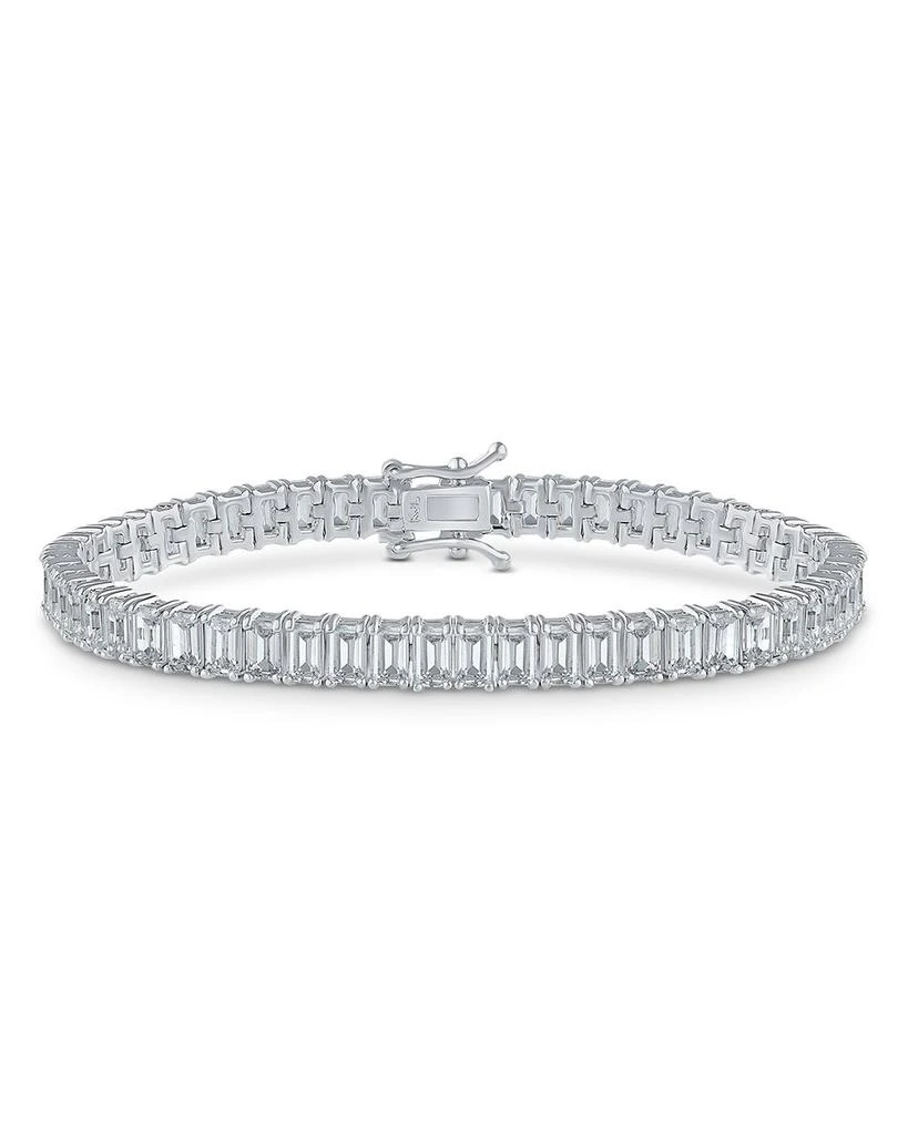 商品Kenneth Jay Lane|Emerald Cut Cubic Zirconia Tennis Bracelet in Rhodium Plated,价格¥841,第1张图片