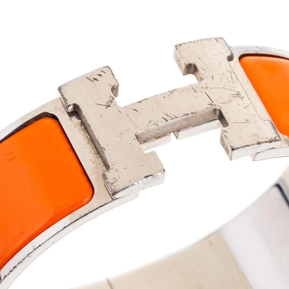 商品[二手商品] Hermes|Hermès Clic Clac H Orange Enamel Palladium Plated Wide Bracelet,价格¥2659,第4张图片详细描述