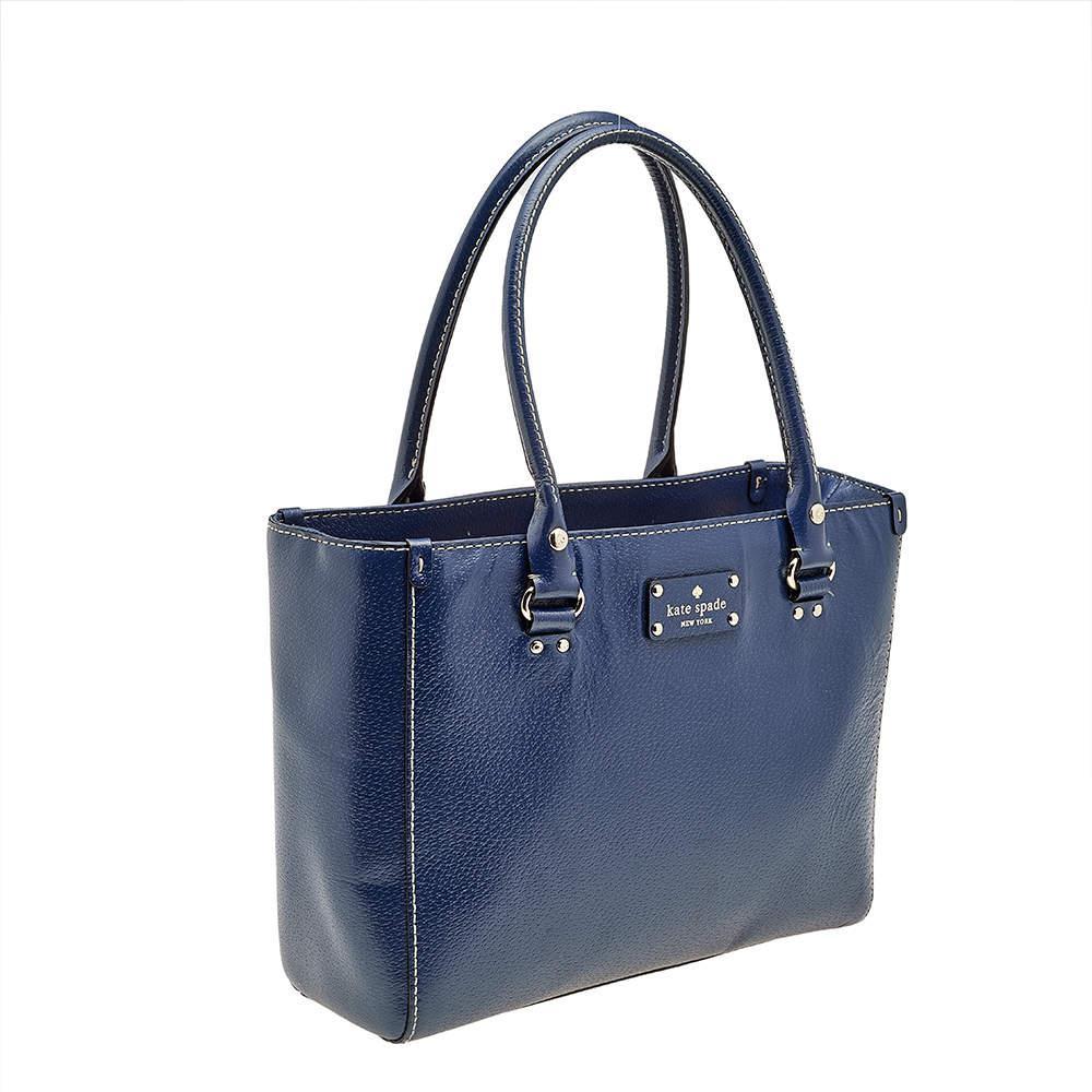 商品[二手商品] Kate Spade|Kate Spade Blue Leather Wellesley Quinn Tote,价格¥1495,第5张图片详细描述