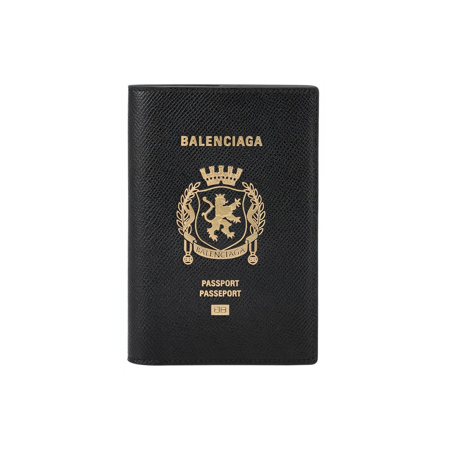商品[国内直发] Balenciaga|巴黎世家 Passport 字母徽标压花半哑光柔软纹理 小牛皮 护照包 男款 黑色,价格¥3700,第3张图片详细描述