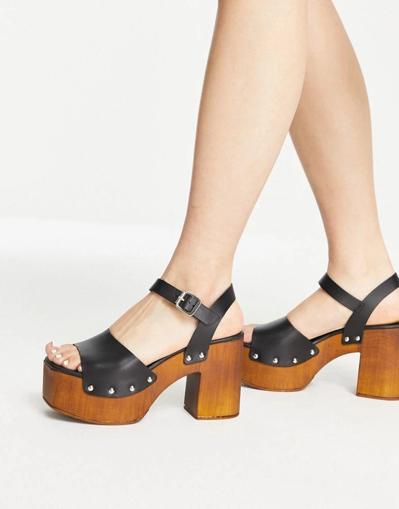 商品Topshop|Topshop Wide Fit Warner two part heeled clog in black,价格¥331,第3张图片详细描述