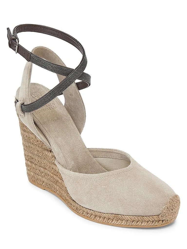 商品Brunello Cucinelli|80MM Monili-Embellished Suede Espadrille Wedge Pumps,价格¥10319,第2张图片详细描述