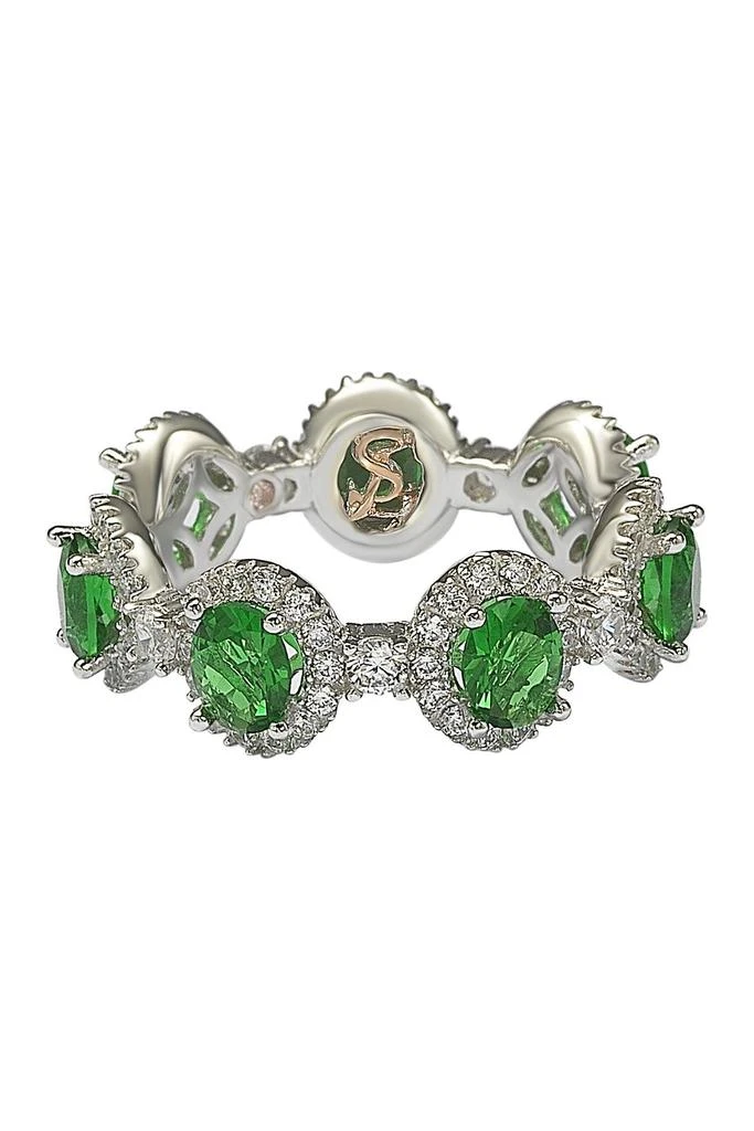 商品Suzy Levian|Sterling Silver Prong Set Green CZ & Pave Halo Station Eternity Band Ring,价格¥1088,第4张图片详细描述