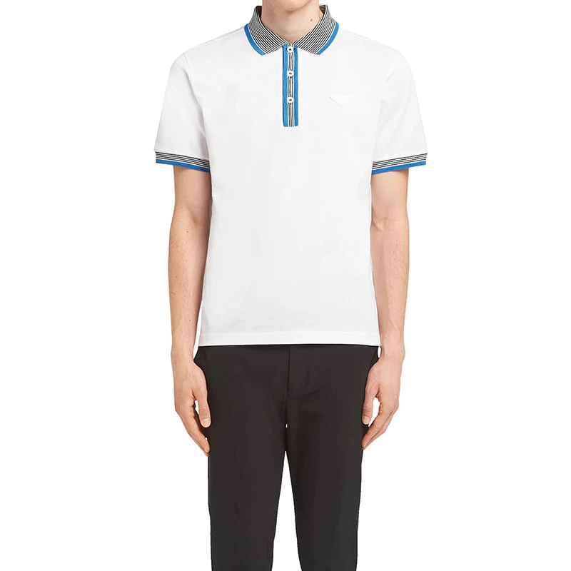 商品Prada|【预售3-7天】PRADA/普拉达 22年春夏 男士白色棉质撞色条纹细节短袖Polo衫UJN766_1ZP5_F0009_S_212,价格¥5517,第4张图片详细描述