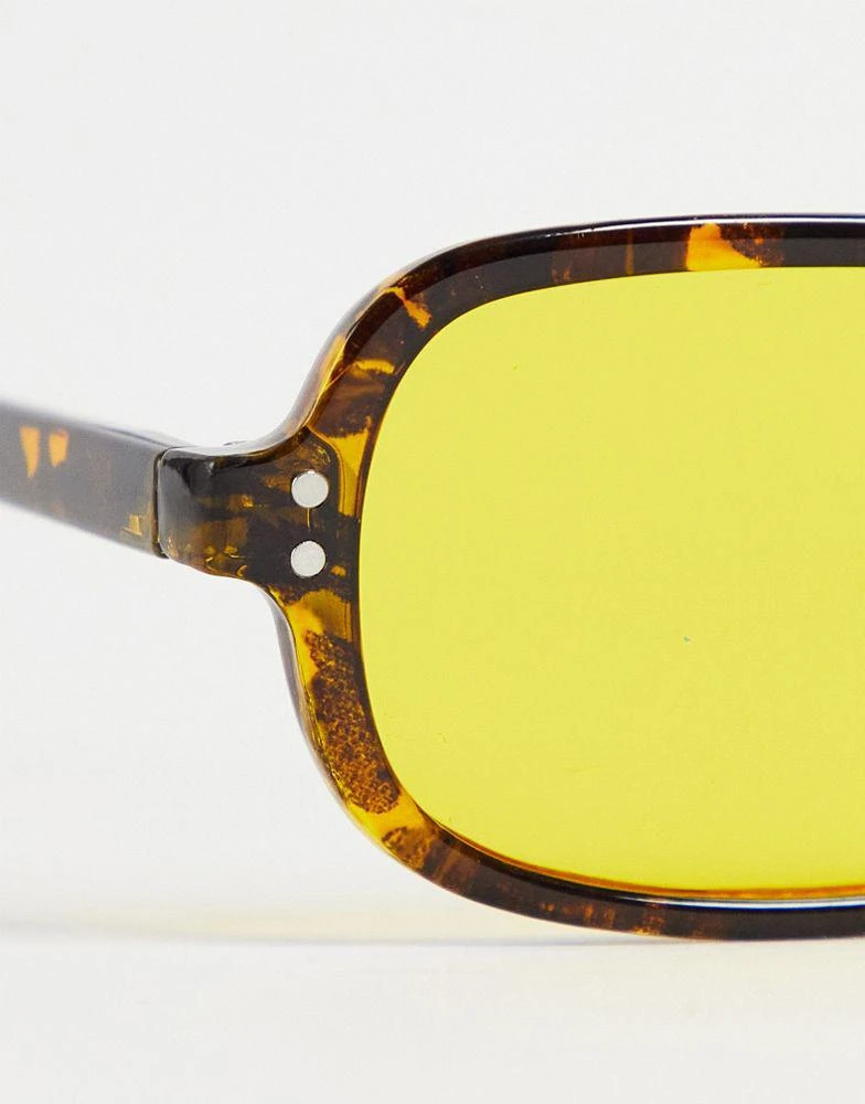 商品ASOS|ASOS DESIGN retro rectangle sunglasses with yellow lens in brown tortoiseshell - BROWN,价格¥53,第3张图片详细描述