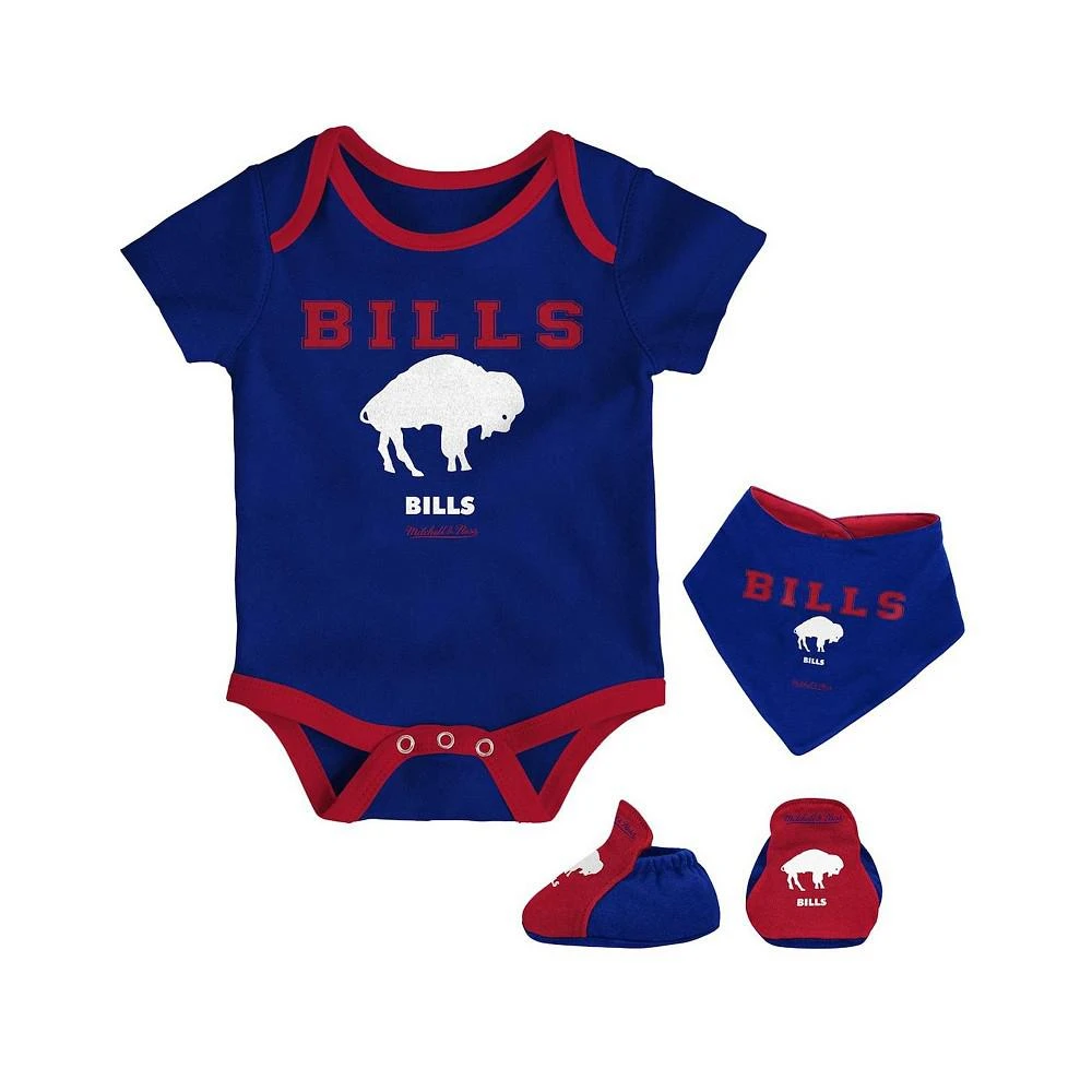 商品Mitchell & Ness|Newborn and Infant Boys and Girls Royal, Red Buffalo Bills Throwback Bodysuit Bib and Booties Three-Piece Set,价格¥338,第1张图片
