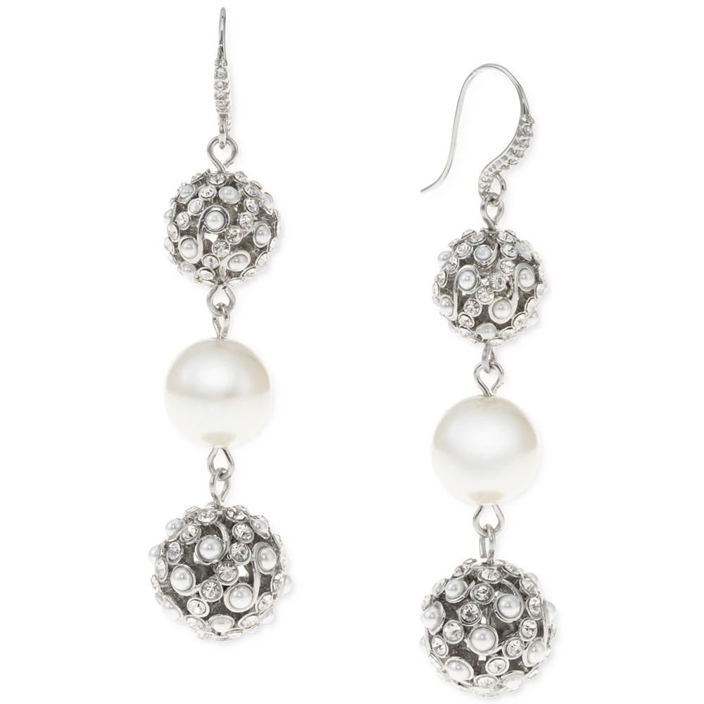 商品Charter Club|Silver-Tone Pavé & Imitation Pearl Fireball Triple Drop Earrings, Created for Macy's,价格¥67,第1张图片