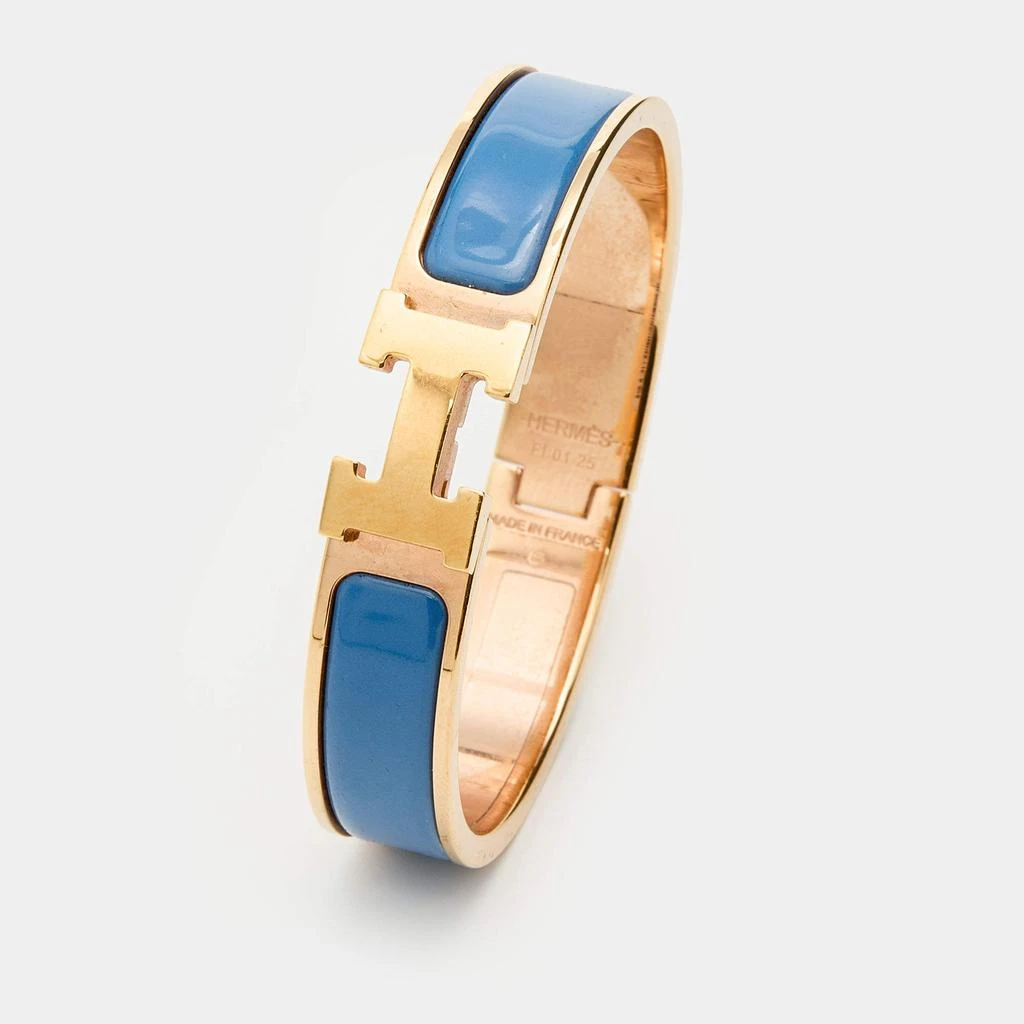 商品[二手商品] Hermes|Hermès Clic H Blue Enamel Rose Gold Plated Narrow Bracelet,价格¥3249,第2张图片详细描述