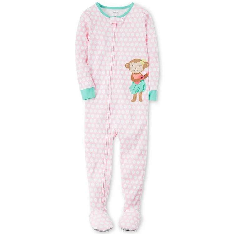 商品Carter's|1-Pc. Dot-Print Hula Monkey Footed Pajamas, Baby Girls (0-24 Months),价格¥150,第2张图片详细描述