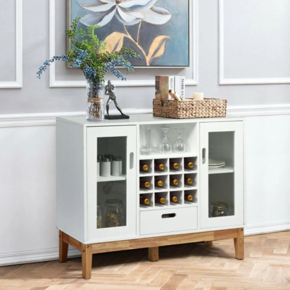 商品Hivvago|Wood Wine Storage Cabinet Sideboard Console Buffet Server-White,价格¥1238,第2张图片详细描述