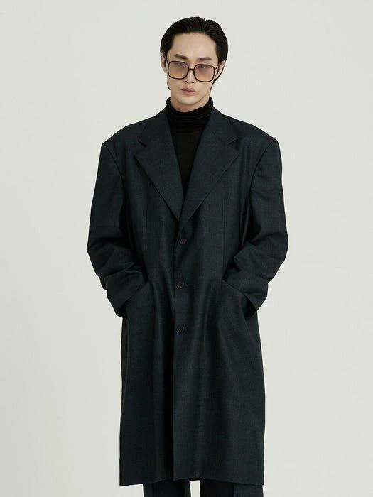 Wool Three Button Oversized Coat Blue 商品