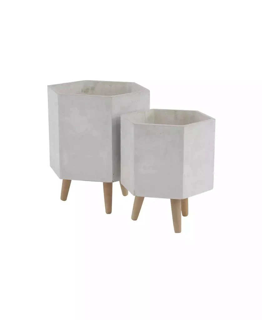 商品CosmoLiving|by Cosmopolitan Set of 2 White Polystone Contemporary Planter, 15", 17",价格¥591,第2张图片详细描述