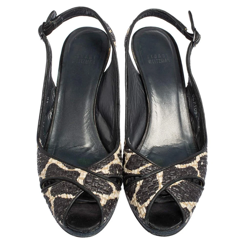 商品[二手商品] Stuart Weitzman|Stuart Weitzman Black/White Woven Straw Cross Strap Wedge Sandals Size 40,价格¥806,第3张图片详细描述