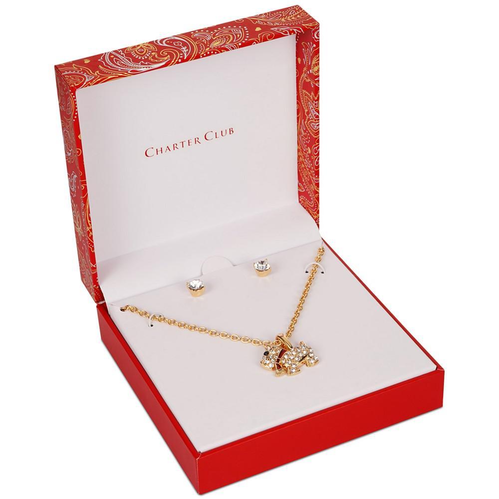 商品Charter Club|Gold-Tone Crystal Dog Pendant Necklace & Stud Earrings Set, Created for Macy's,价格¥187,第5张图片详细描述