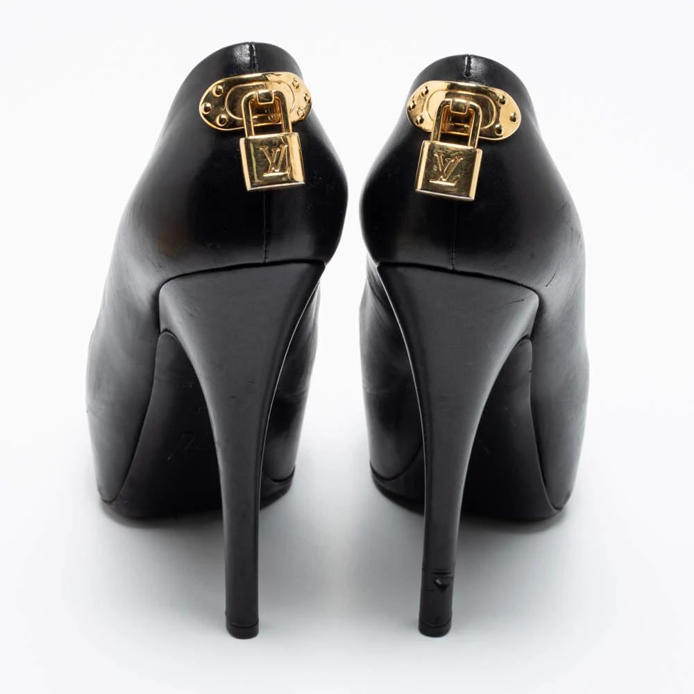 商品[二手商品] Louis Vuitton|Louis Vuitton Black Leather Oh Really! Peep Toe Platform Pumps Size 38,价格¥1106,第5张图片详细描述