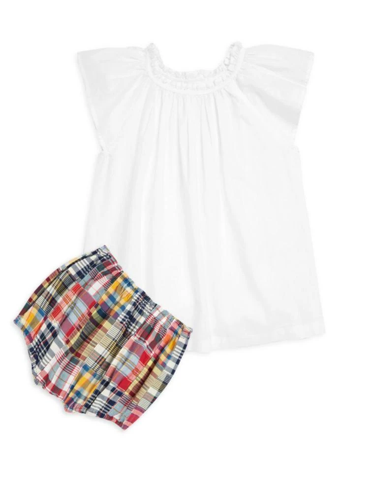 商品Ralph Lauren|Baby Girl's Two-Piece Flutter Sleeve Top & Madras Shorts Set,价格¥138,第1张图片